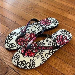 Floral Coach Black and Pink Sandals
